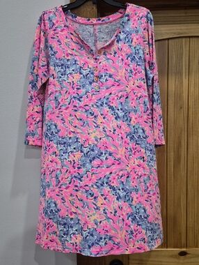 Lilly Pulitzer Cotton Alessia 3/4 Sleeve Dress In Seaweed Samba Print Size Large